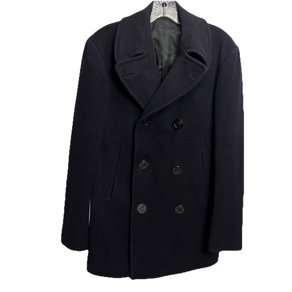 Vintage 60s US Navy Peacoat Mens 34R Wool Kersey Double Breasted Anchor Military